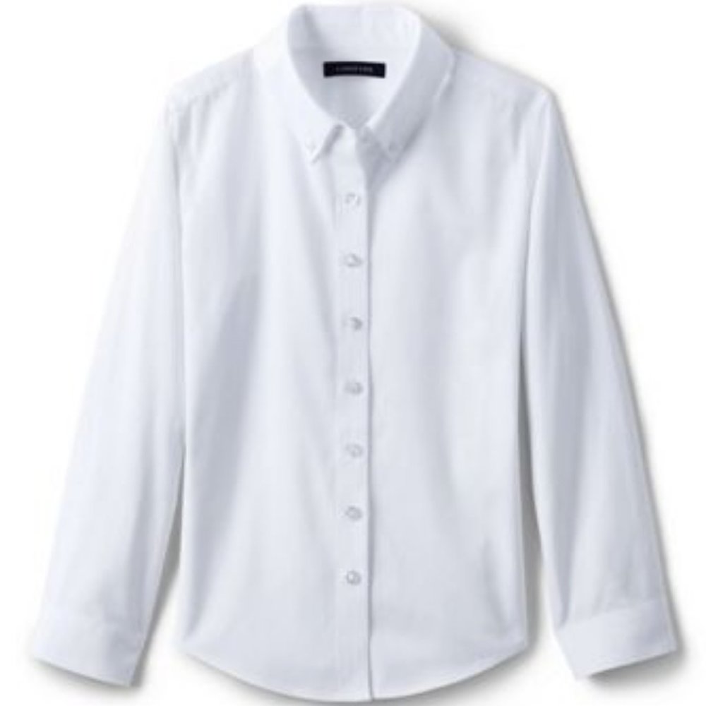 NWT LANDS' END GIRLS LONG SLEEVE NO IRON PINPOINT SHIRT WHITE 5